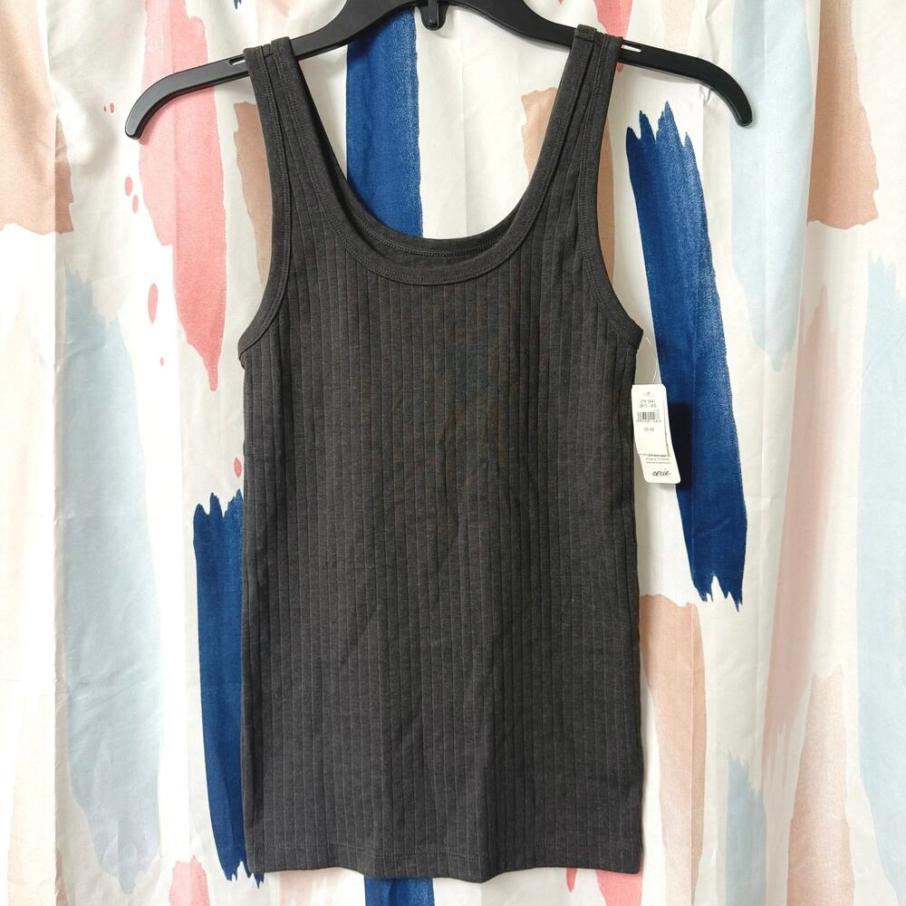 Aerie Dark Gray Wide Ribbed Tank Top Size XS